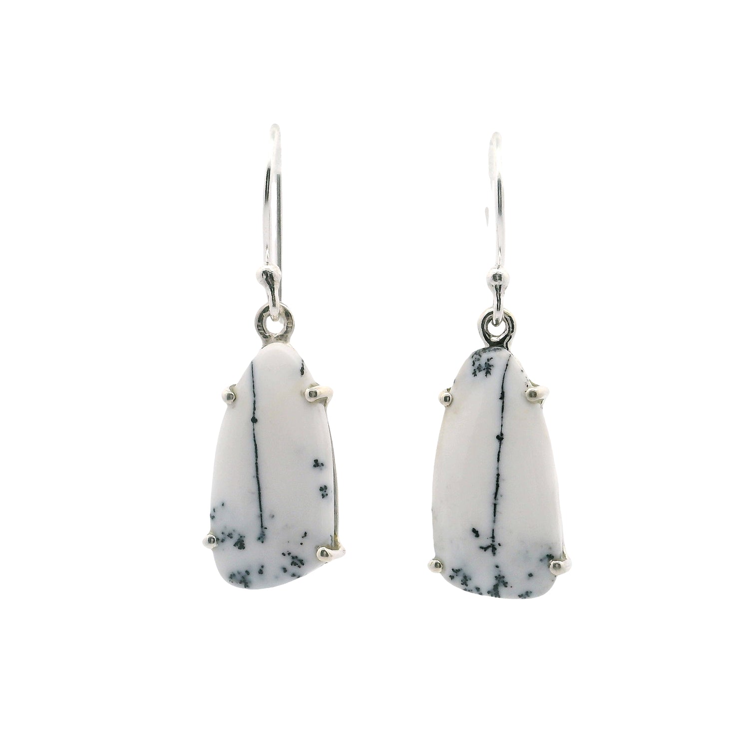 Dendritic Opal Dangle Earrings - Freeform Pear Prong Set