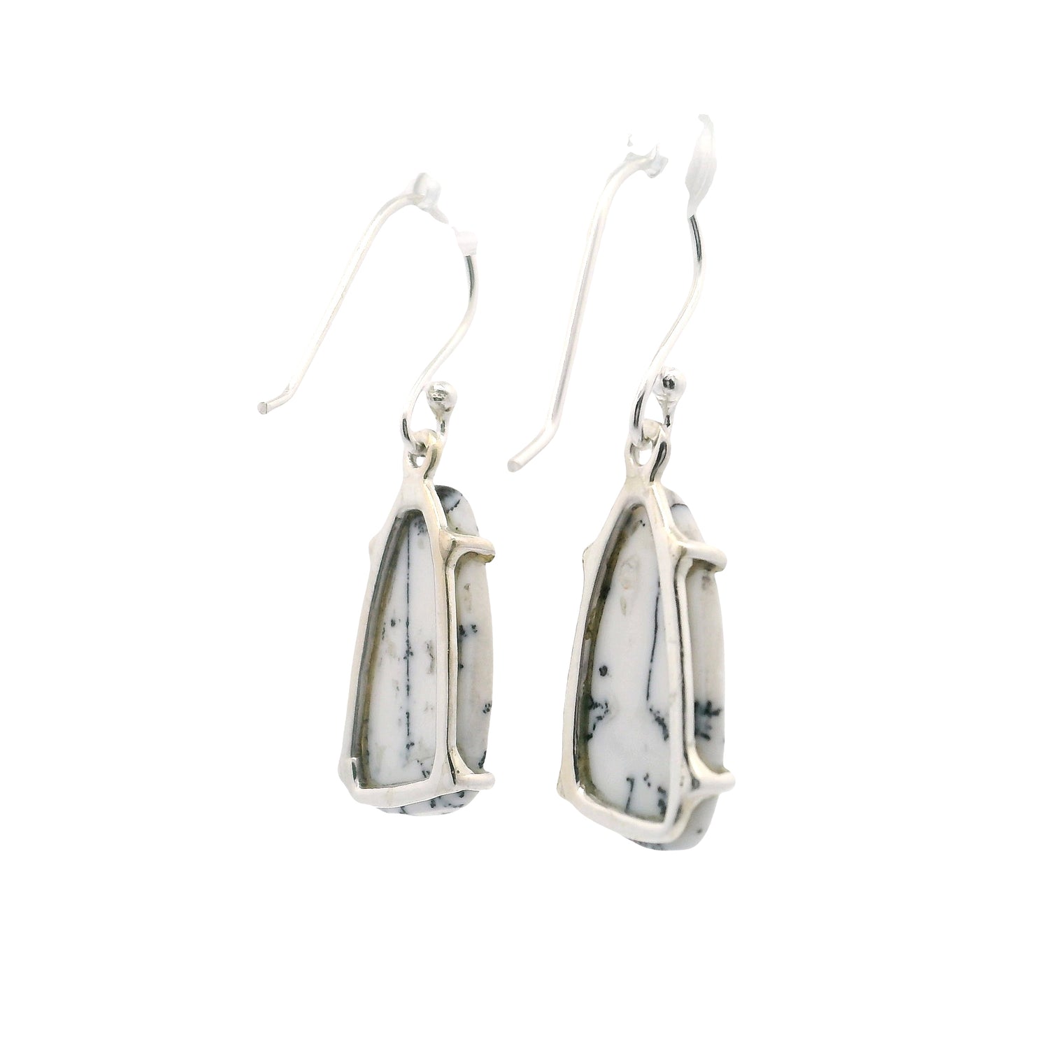 Dendritic Opal Dangle Earrings - Freeform Pear Prong Set