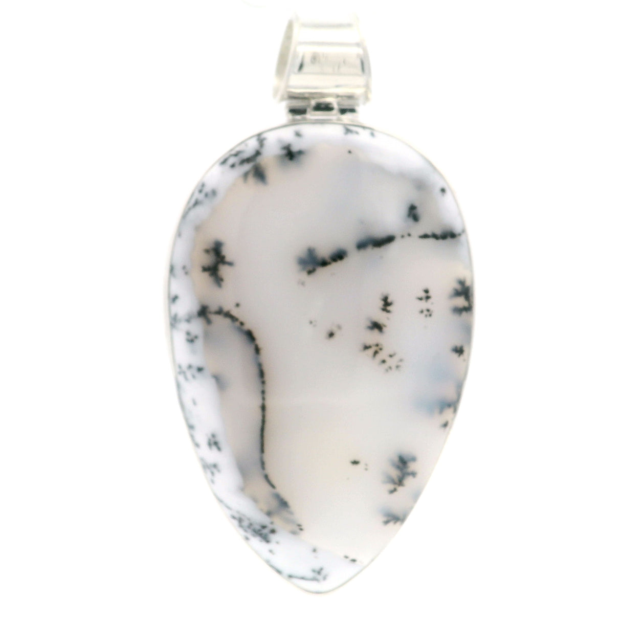 Dendritic Opal Pendant Reverse Teardrop Pear Cabochon with Tube Bail (2.5") Large