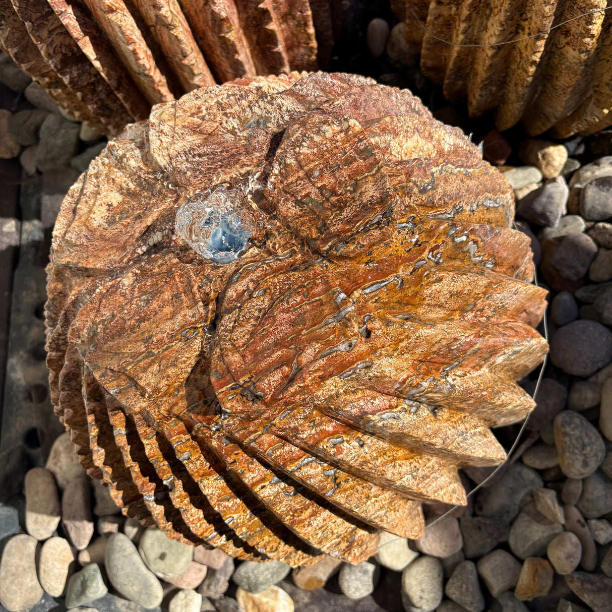 Red Travertine Barrel Cactus Carving Fountain