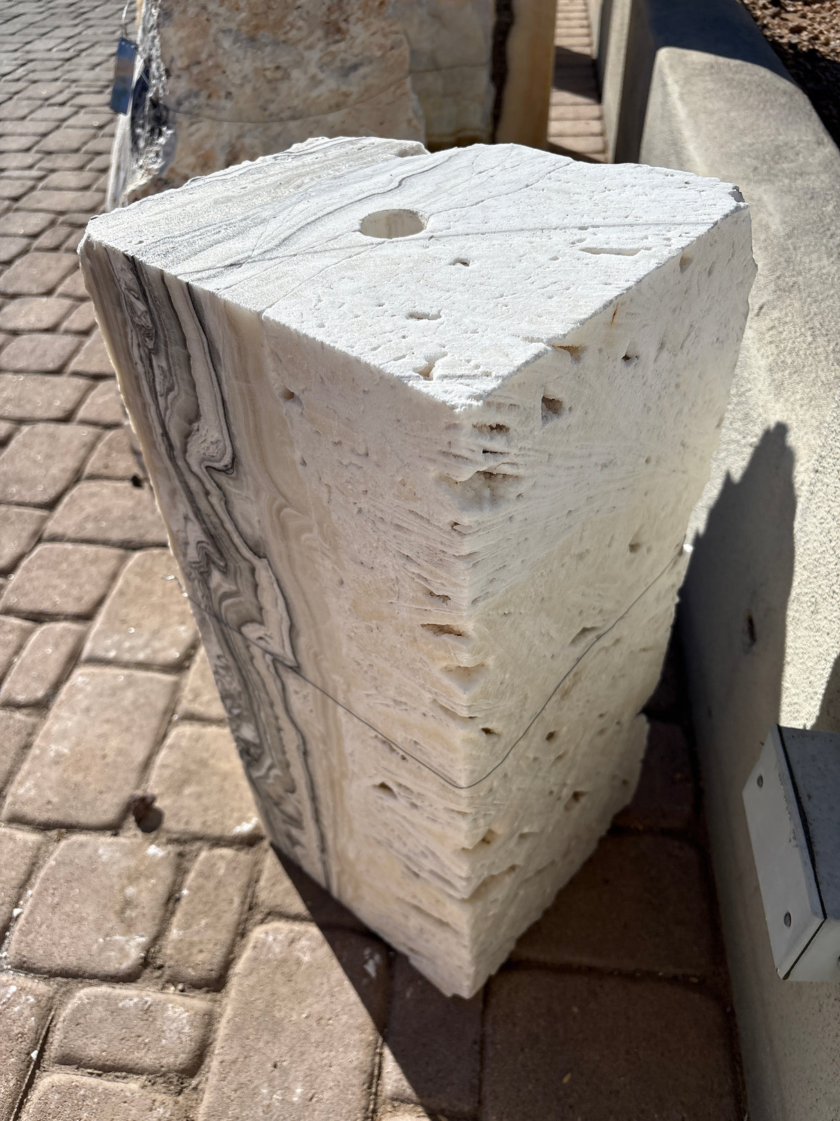 Zebra Fossil Onyx Fountain ***NO Basin - Block with 3 Cut Sides