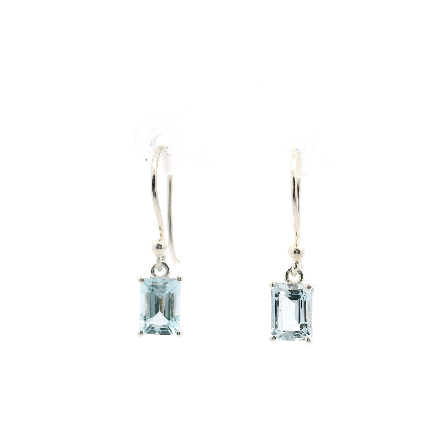 Faceted Aquamarine Dangle Earrings - Rectangle