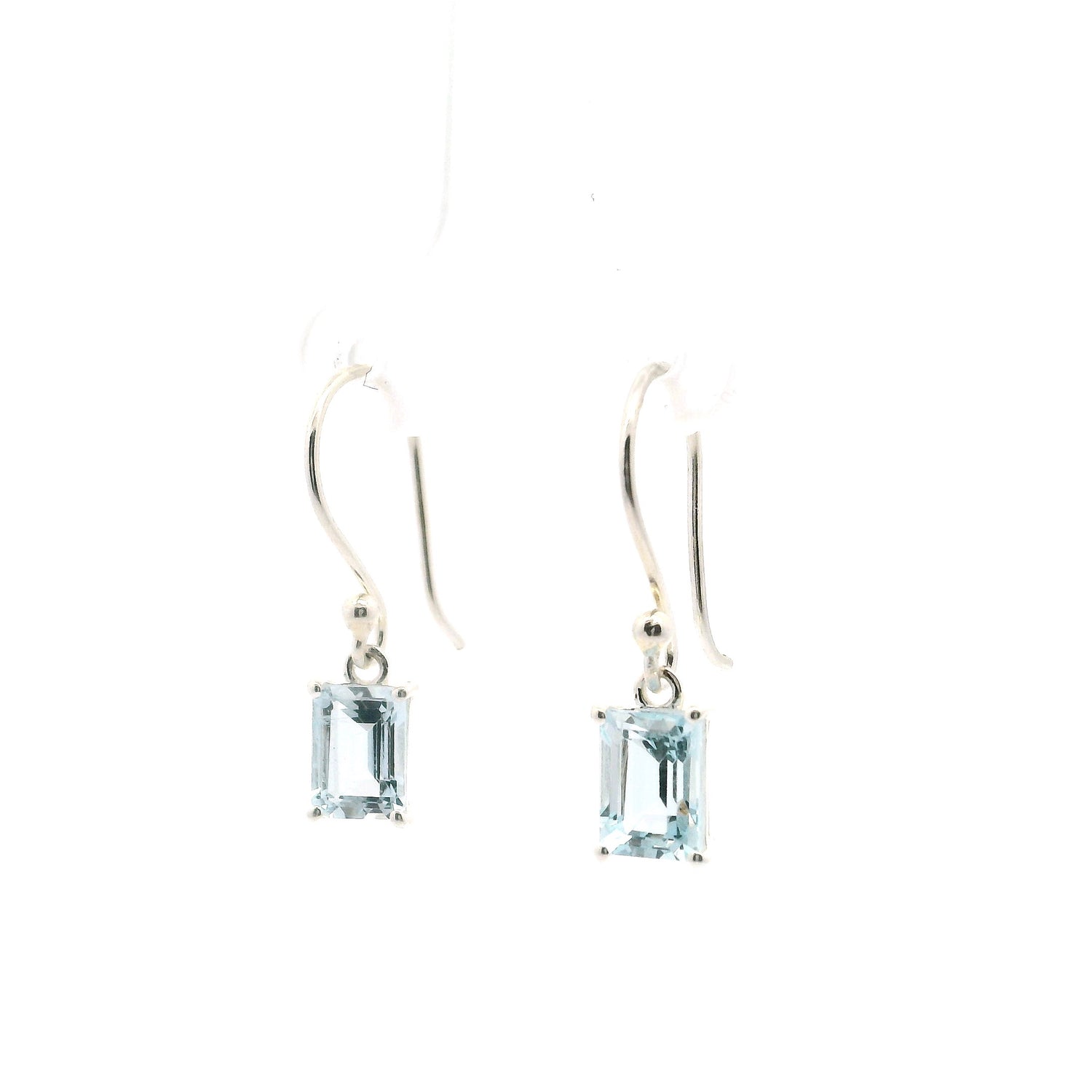 Faceted Aquamarine Dangle Earrings - Rectangle