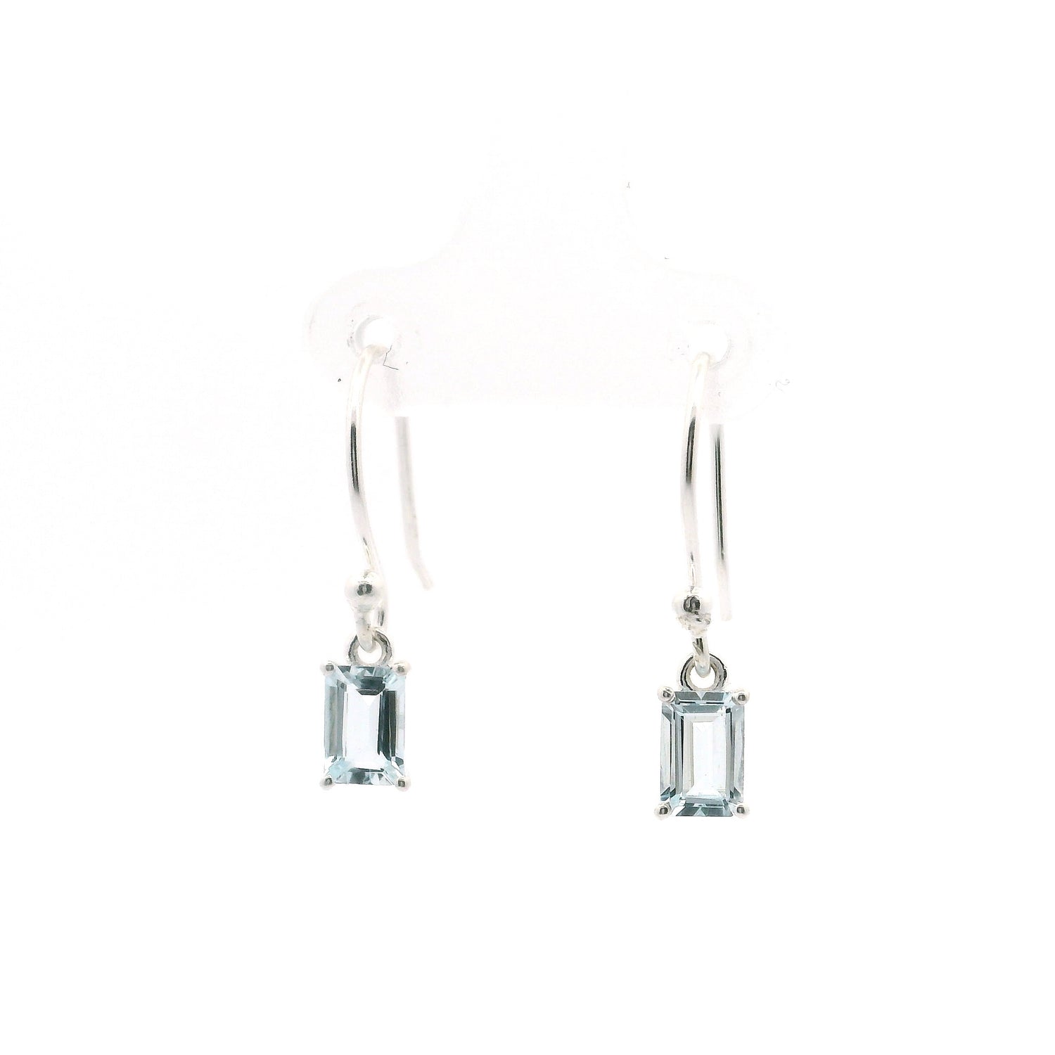 Faceted Aquamarine Dangle Earrings - Rectangle