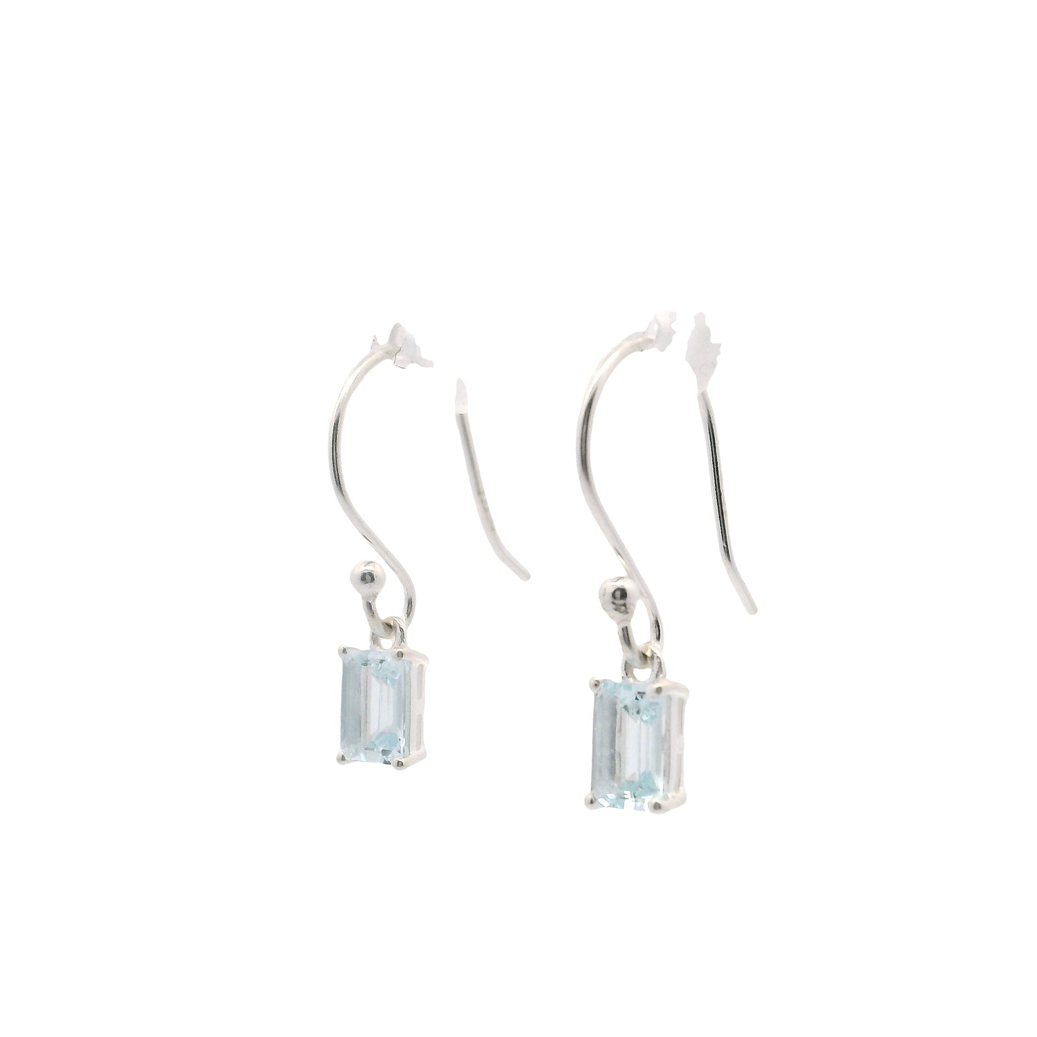 Faceted Aquamarine Dangle Earrings - Rectangle