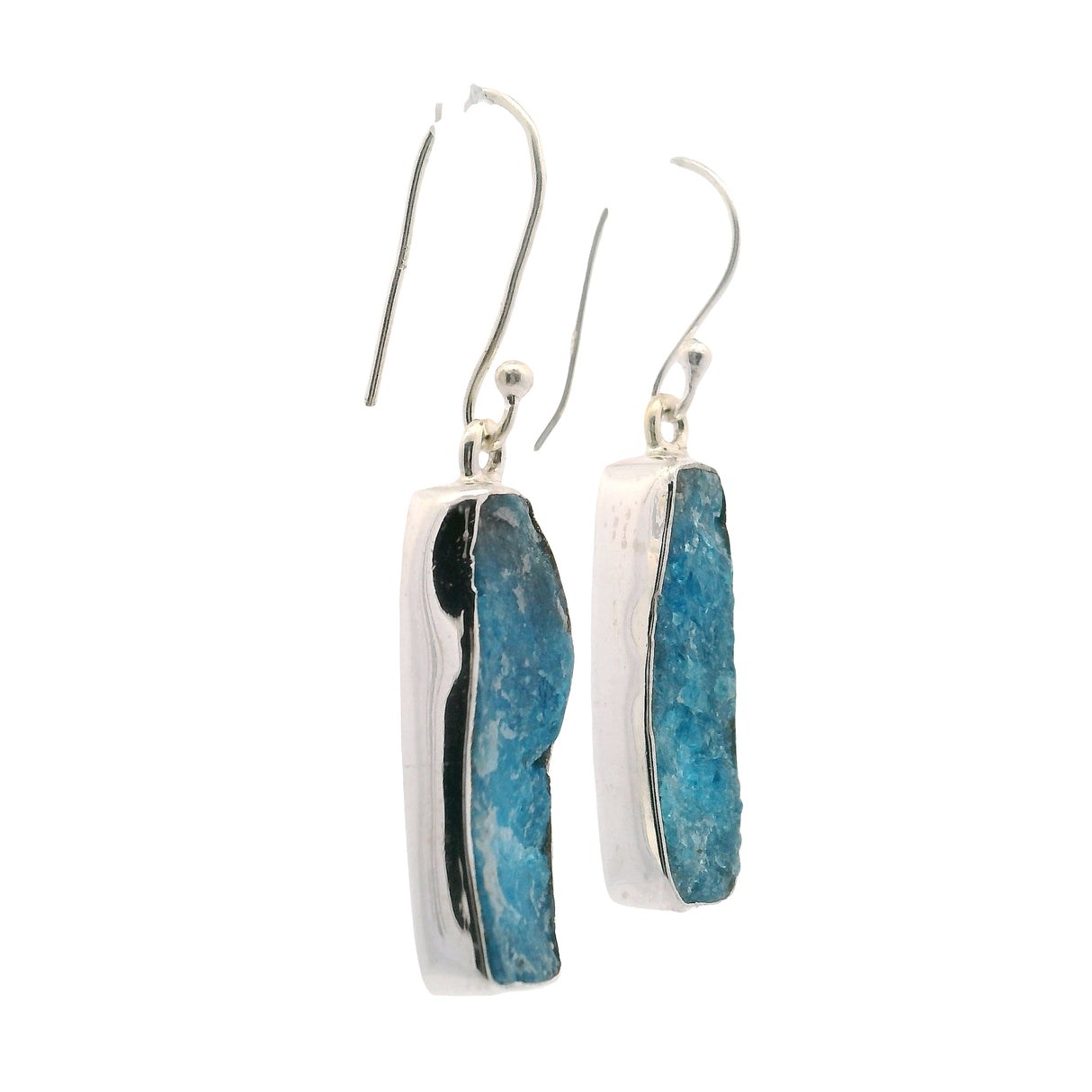 Rough Blue Apatite Dangle Earrings - Elongated Rectangle