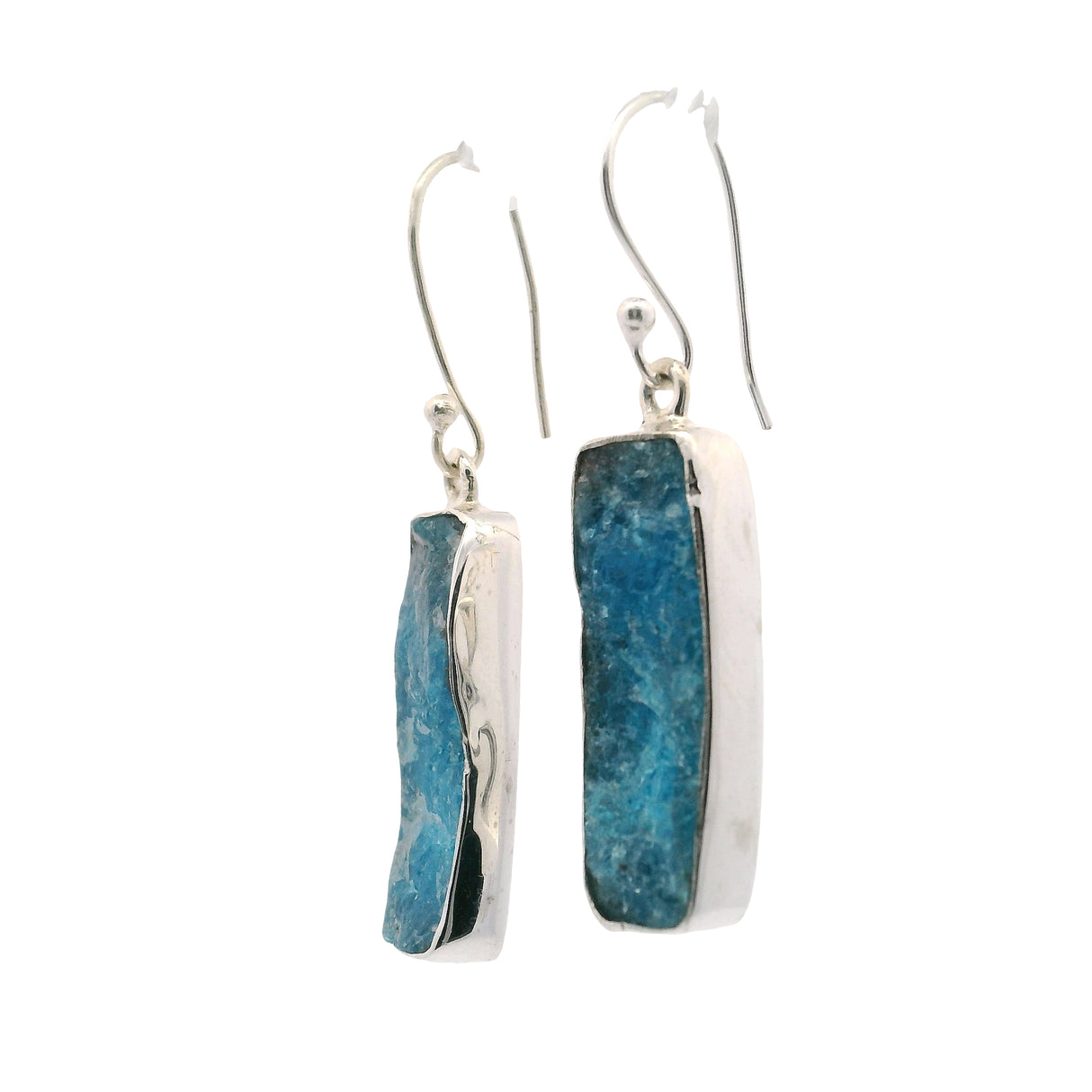 Rough Blue Apatite Dangle Earrings - Elongated Rectangle