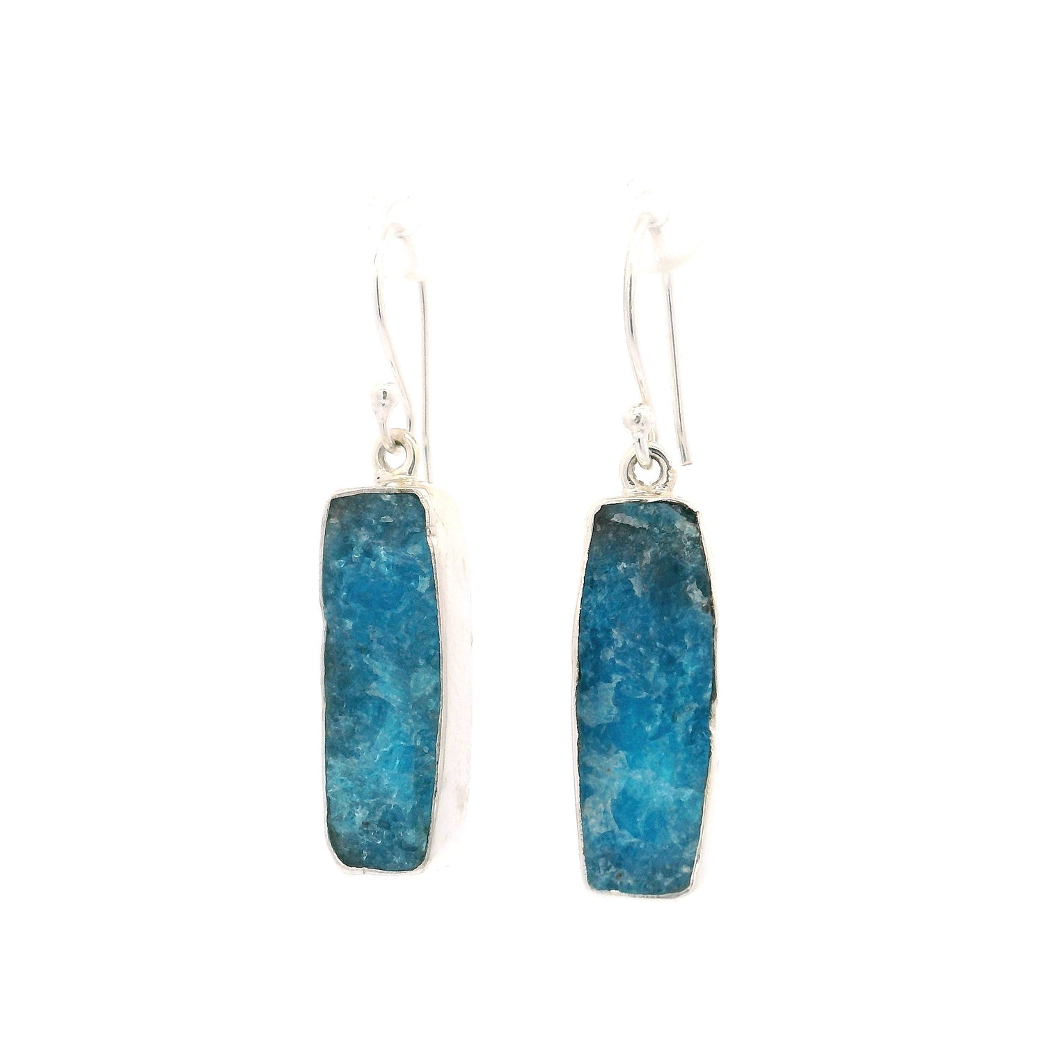 Rough Blue Apatite Dangle Earrings - Elongated Rectangle