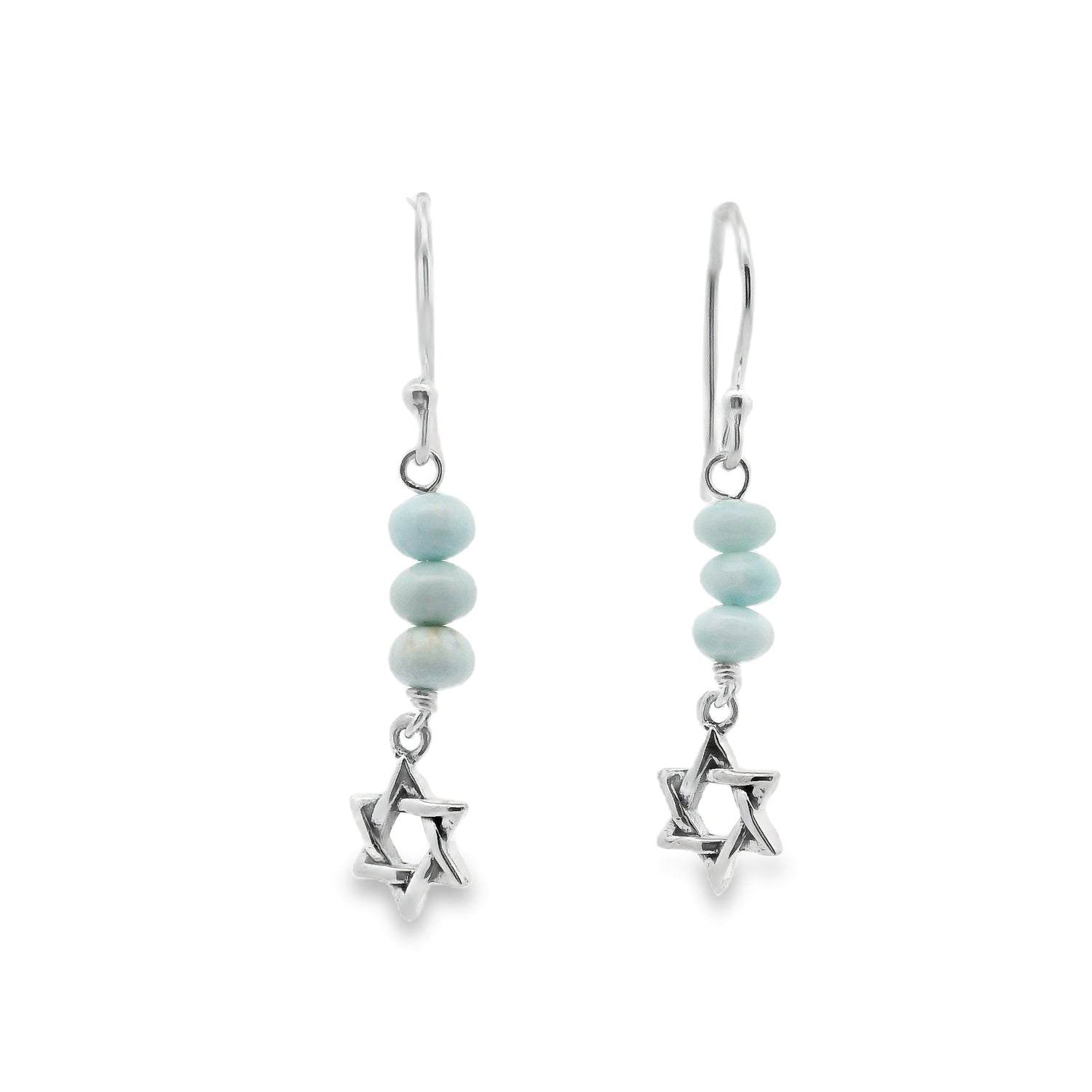 Larimar Dangle Earrings - 3 Rondells and Star of David
