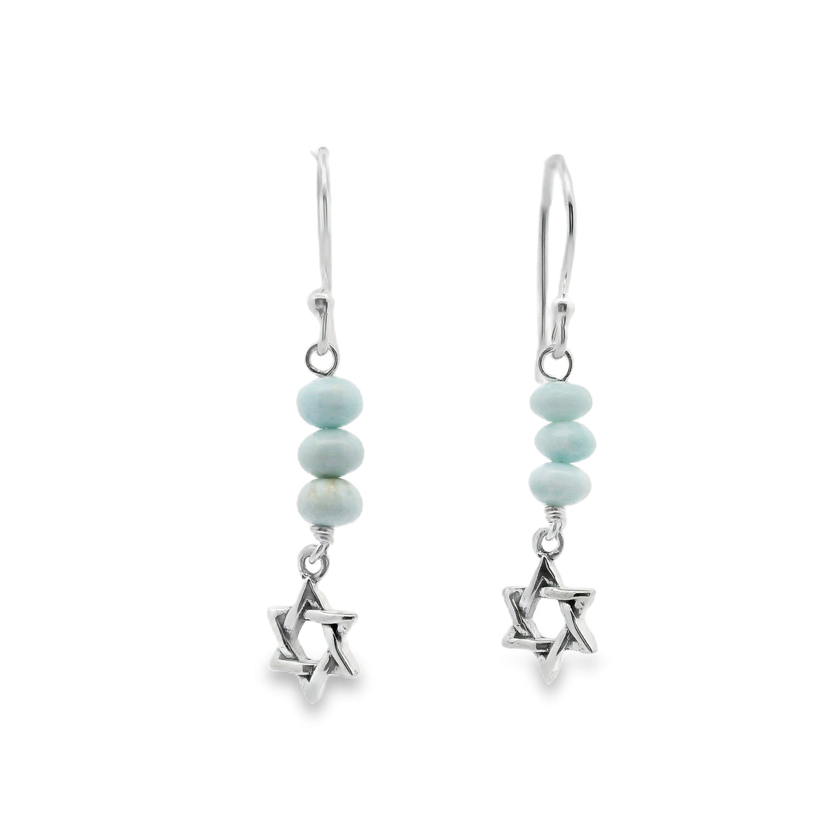 Larimar Dangle Earrings - 3 Rondells and Star of David