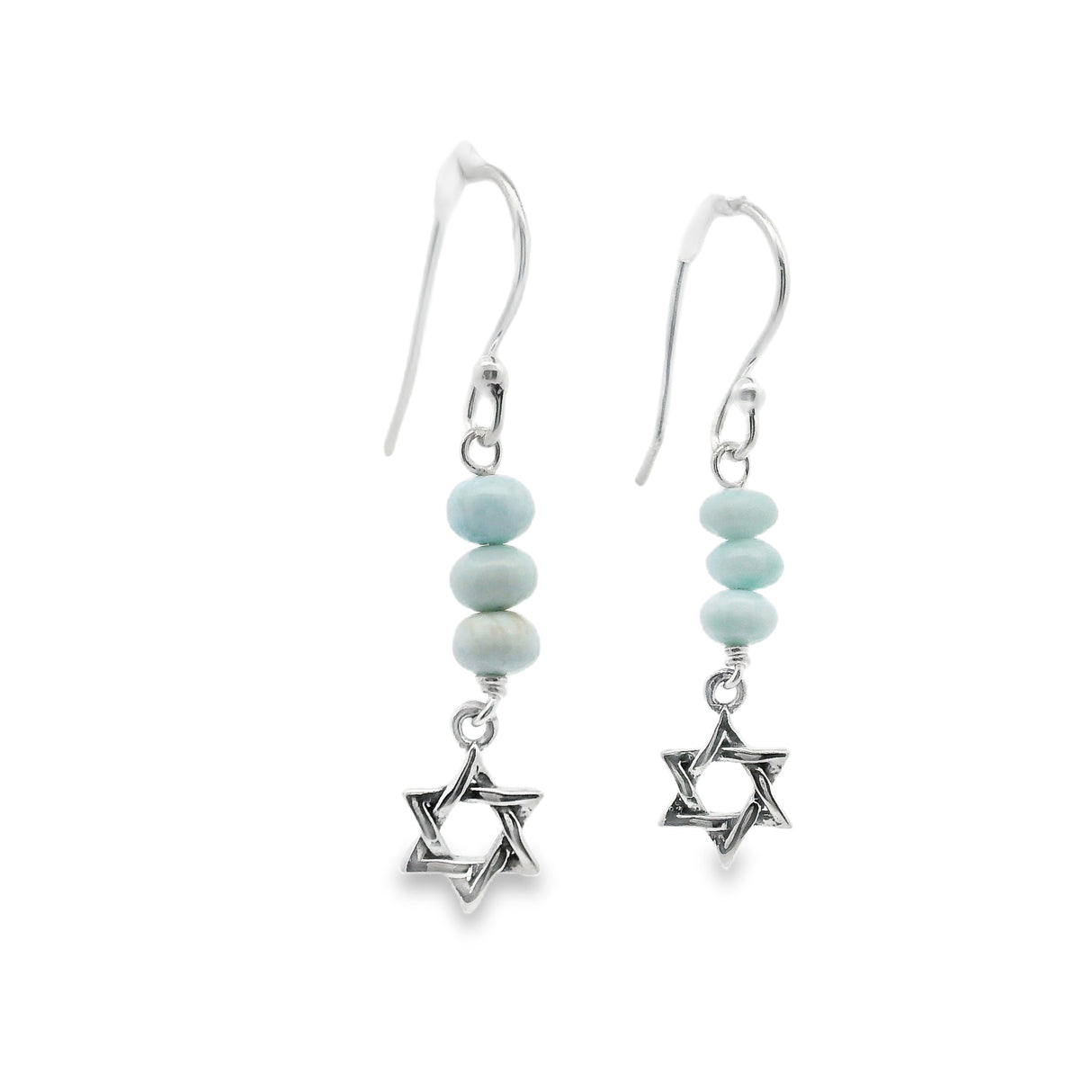 Larimar Dangle Earrings - 3 Rondells and Star of David