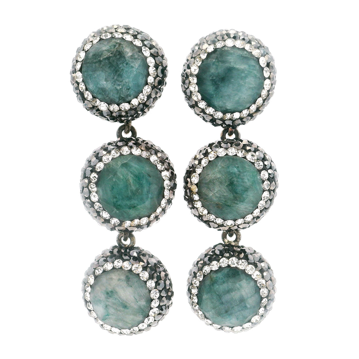 Boucles d'oreilles émeraude - 3 rondes facettées avec marcassite et argent