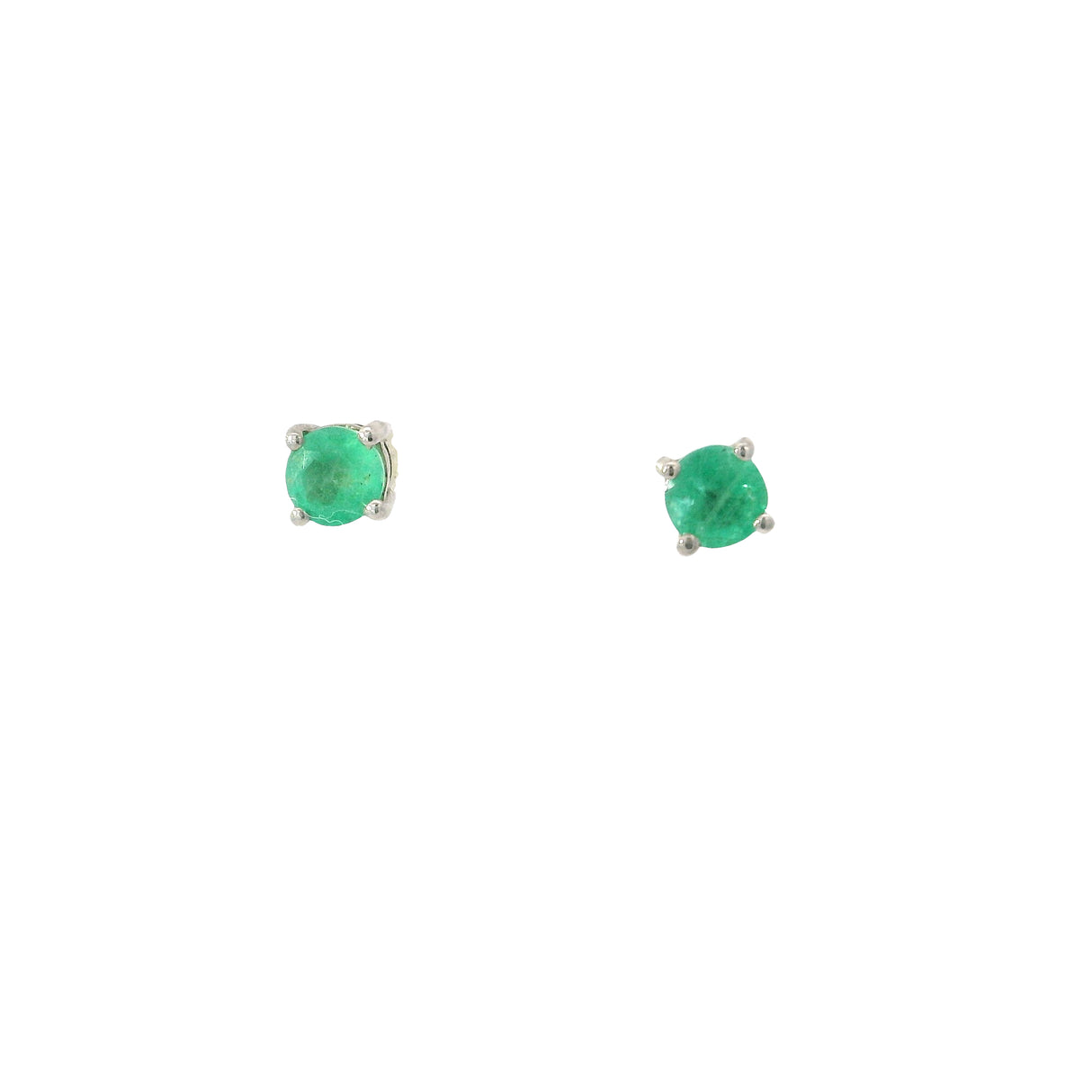 Faceted Emerald Stud Earrings - 4mm Round Prong Set with 925 Sterling Silver