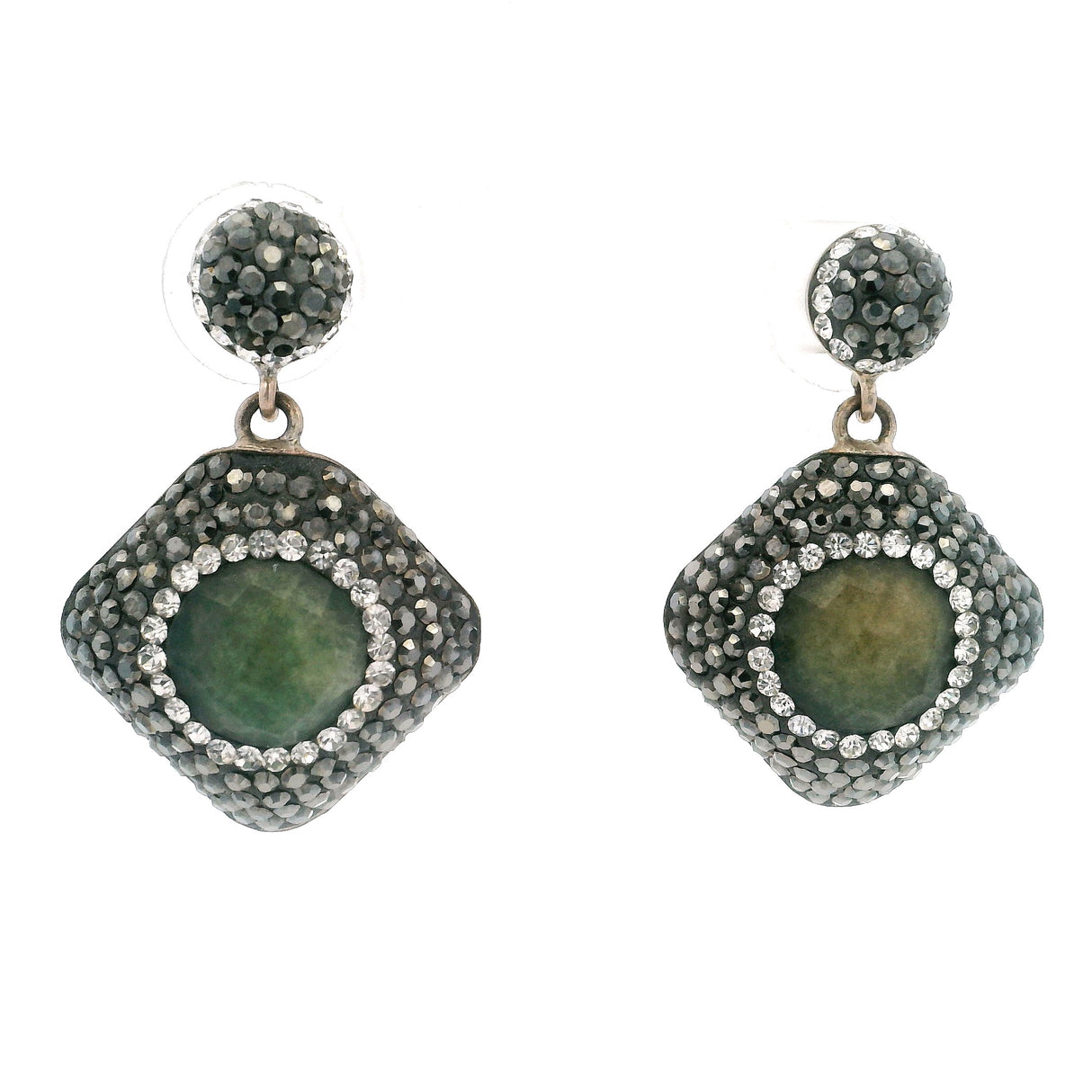 Boucles d'oreilles pendantes émeraude avec cristaux Swarovski blancs et marcassite