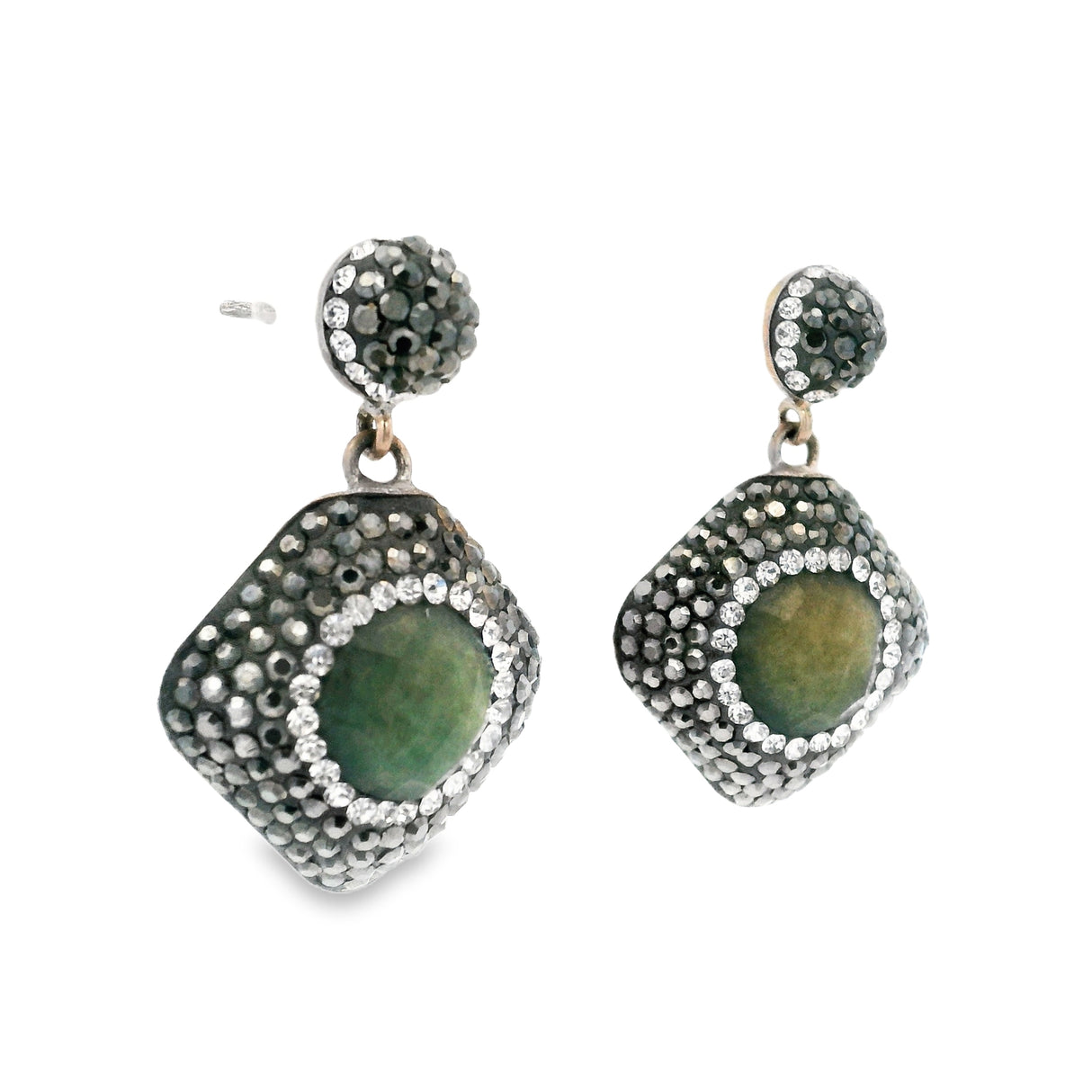 Boucles d'oreilles pendantes émeraude avec cristaux Swarovski blancs et marcassite