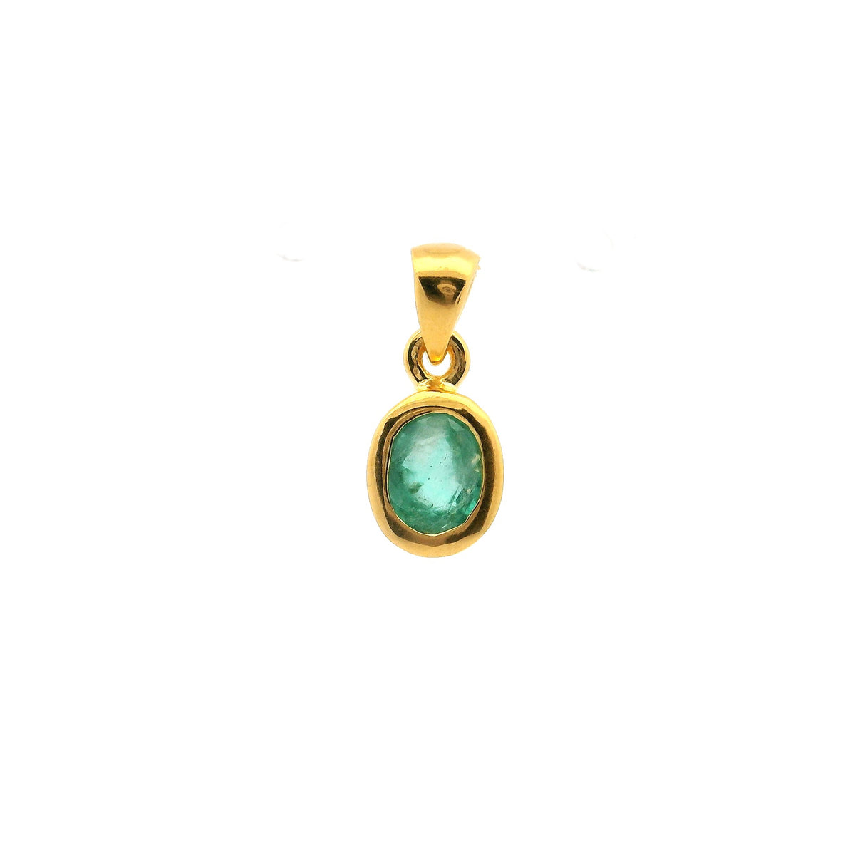 Faceted Emerald Oval Pendant with Gold Overlay Bezel Set in 925 Sterling Silver