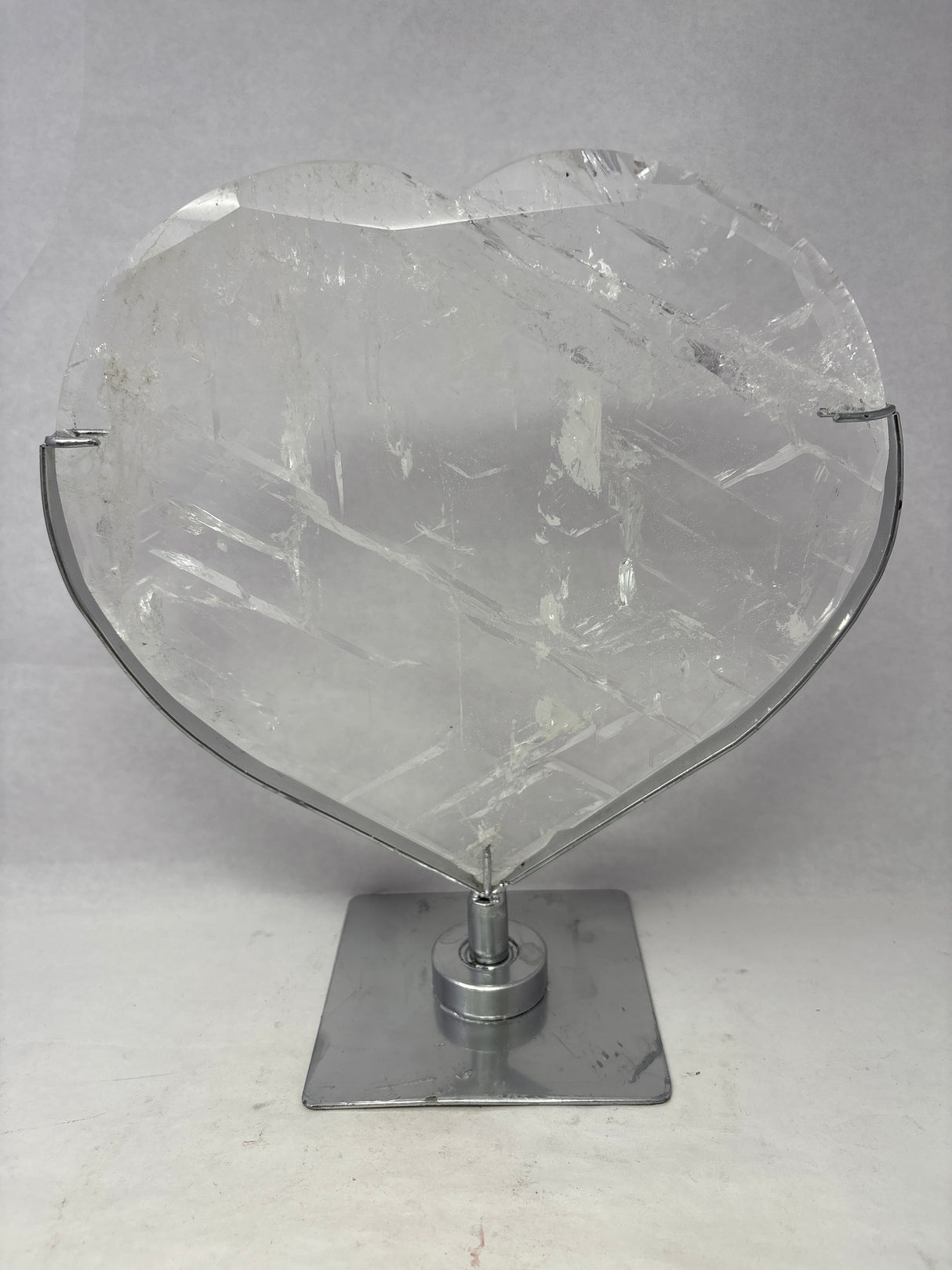 Clear Lemurian Quartz Crystal Faceted Heart on Fitted Stand