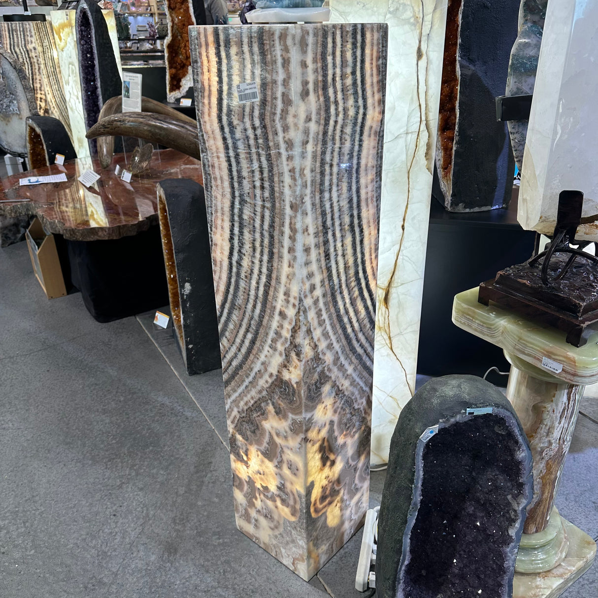 Black Zebra Onyx Floor Pedestal Luminary