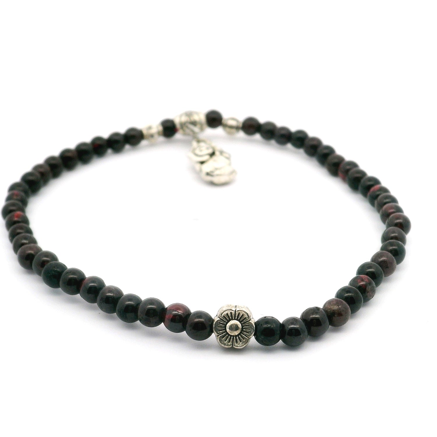 Garnet Beaded Bracelet with Pixu Charm 3mm-4.5mm Rounds