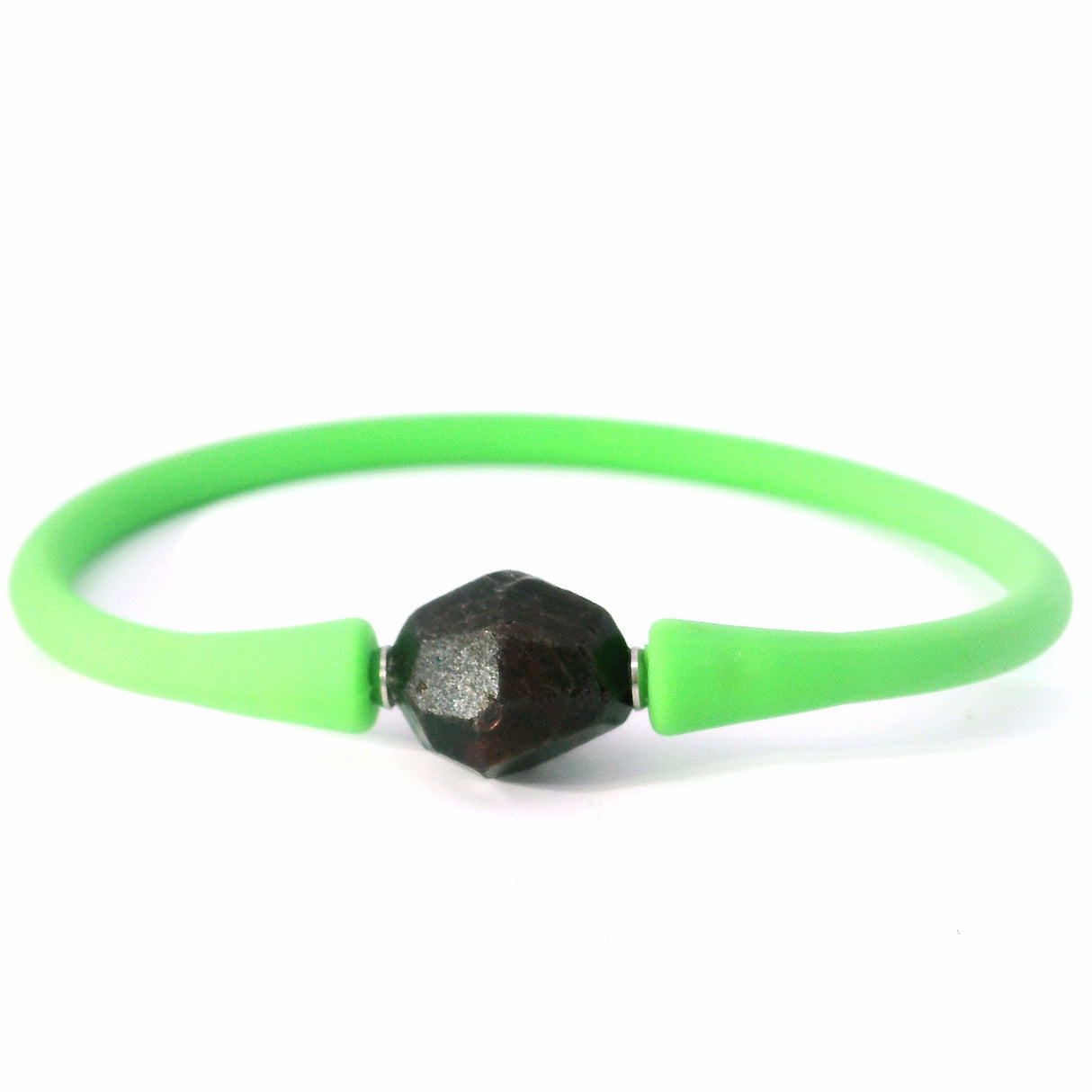 Garnet Bangle Bracelet - Garnet Crystal Set On Neon Green Silicone Band
