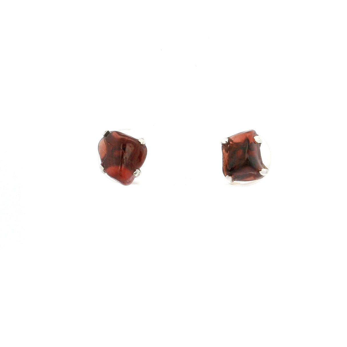 Garnet Stud Earrings - Prong Set Nugget