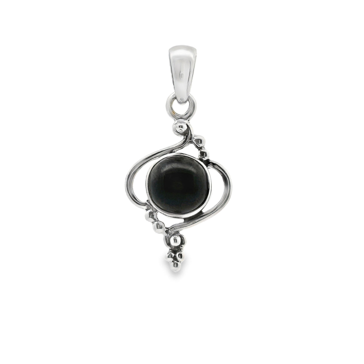 Black Star Garnet Pendant - Round Cabochon Set in 925 Sterling Silver Bezel with Filigree & Beading