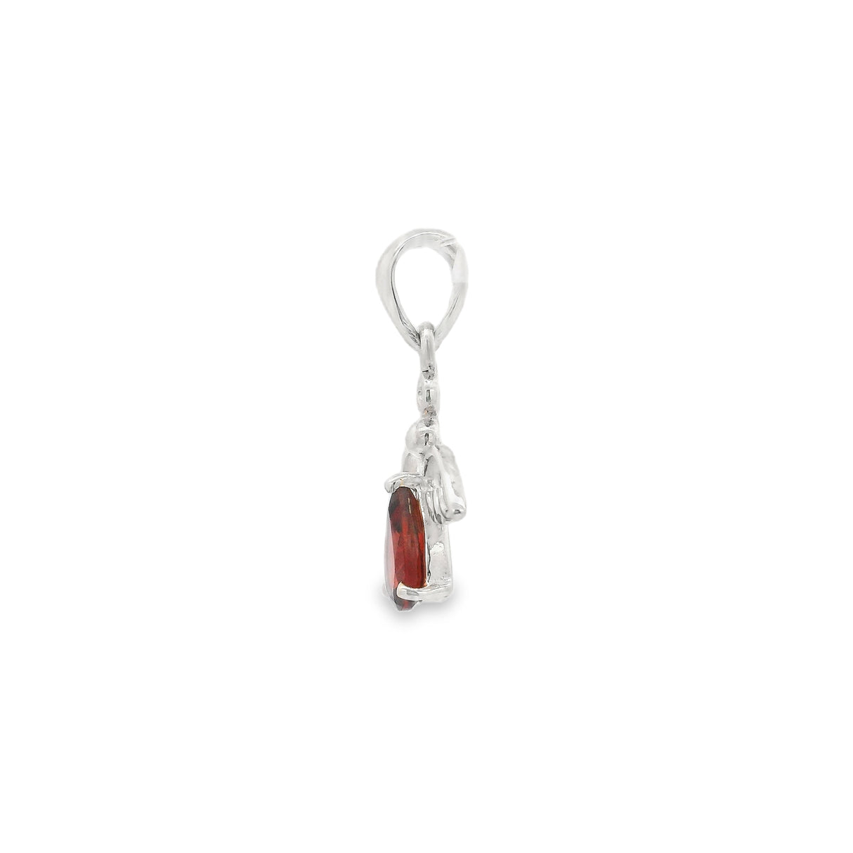 Faceted Garnet Angel Pendant with Drop Prong Set in 925 Sterling Silver