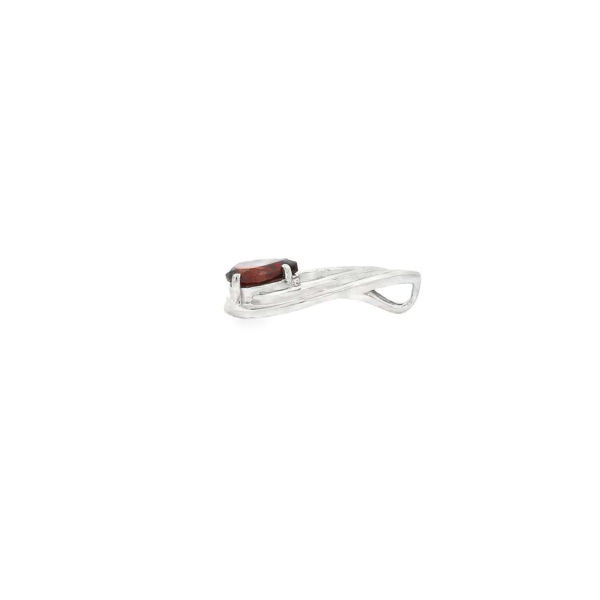 Faceted Garnet Pendant Teardrop Prong Set on Double Ripple