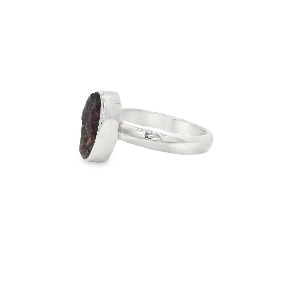 Garnet Ring - Flat Cut Rough Elongated Oval Set in 925 Sterling Silver Bezel sz10