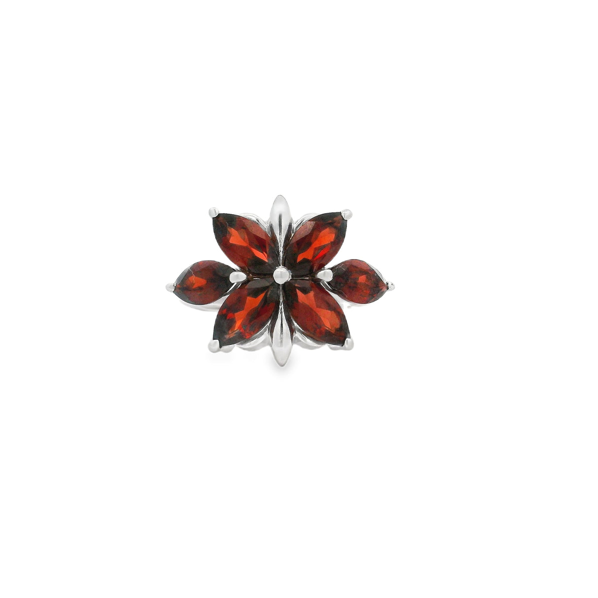 Faceted Garnet Flower Ring - 6 Sharp Ovals Prong Set with 925 Sterling Silver on Simple Band sz5