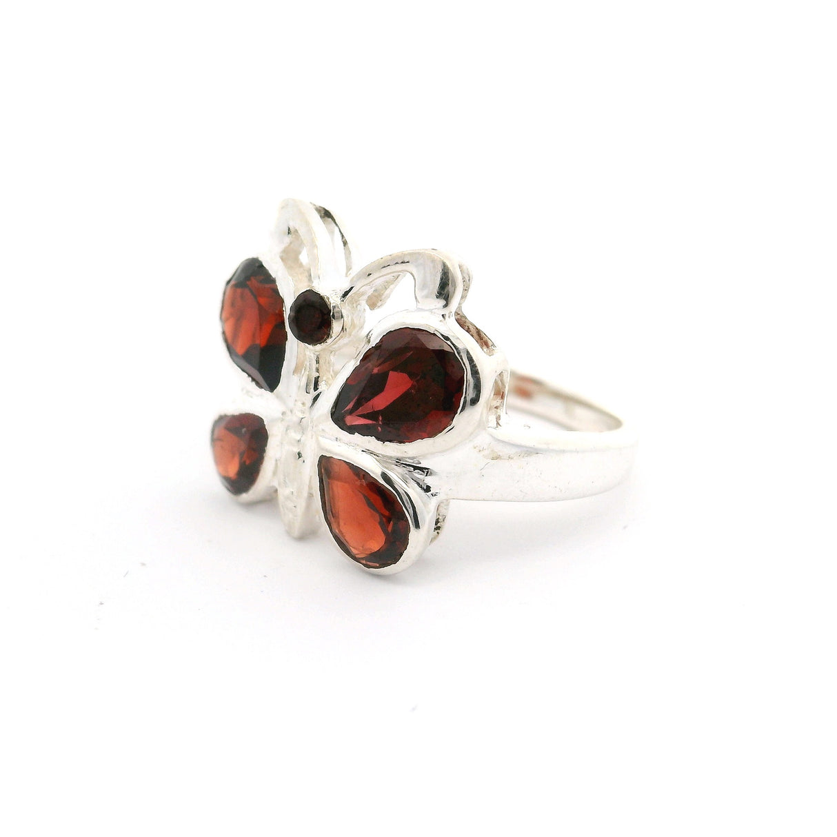 Faceted Garnet Butterfly Ring Bezel Set in 925 Sterling Silver sz6