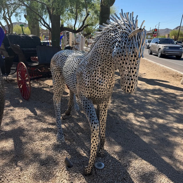 Stainless Steel Horse Sculpture - Trotting Posture