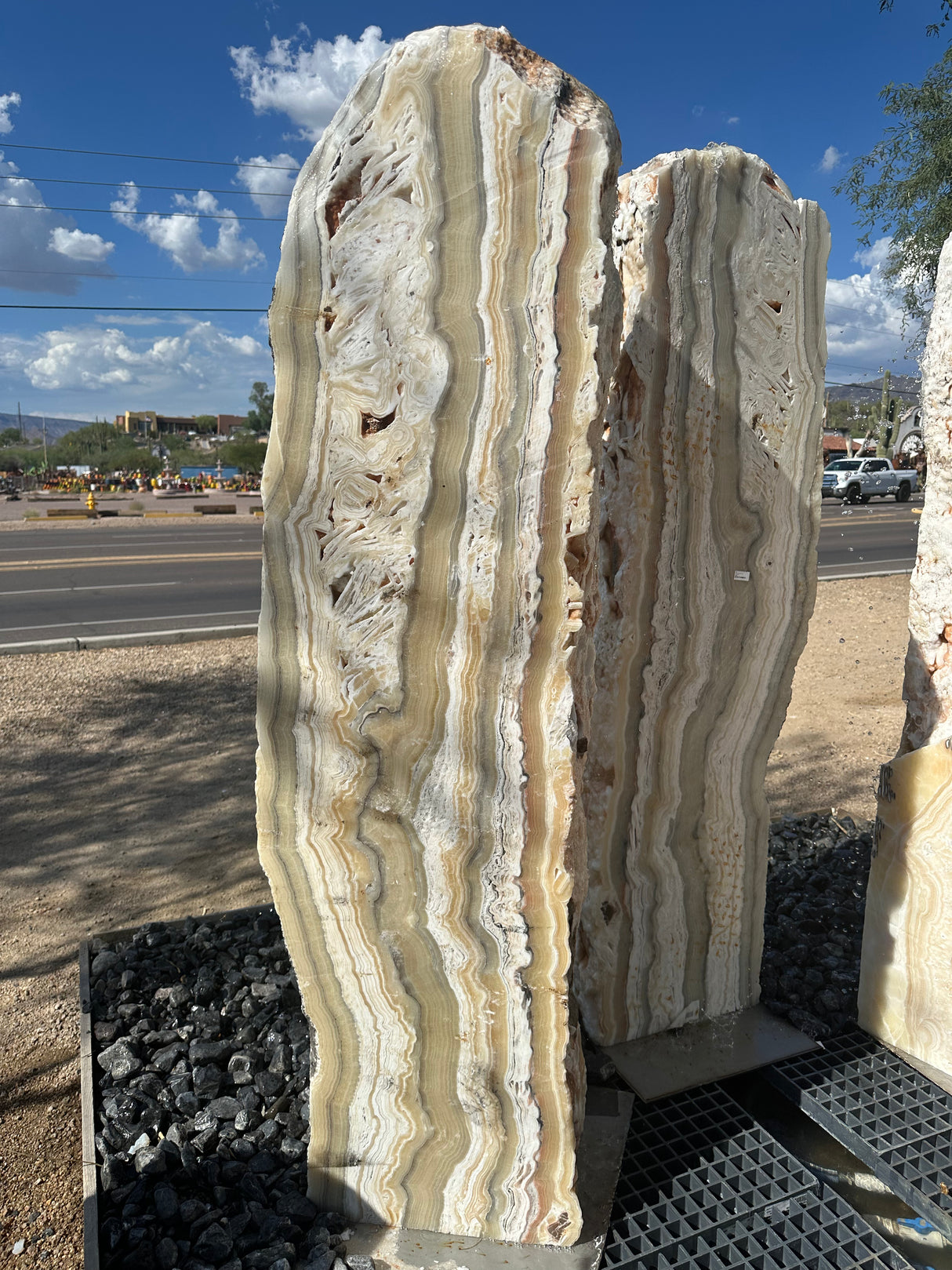 Zebra Fossil Onyx Pillar Fountain - 1 Hole & 2 Cut Sides