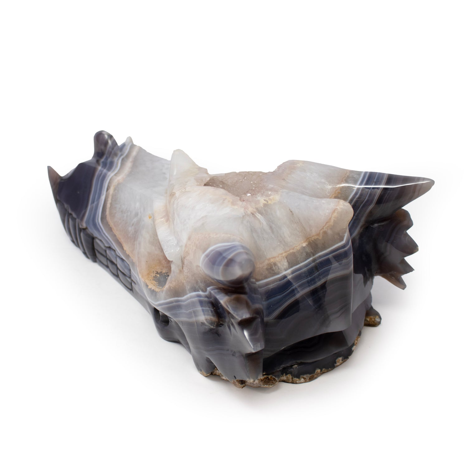 A+ Agate Druze Geode Dragon Skull Carving 13"