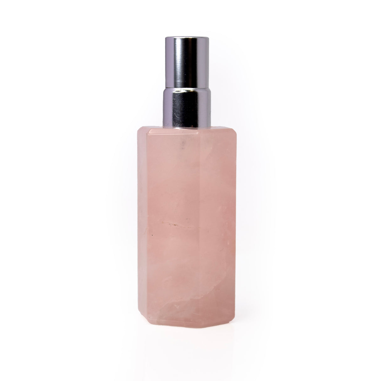 Rose Quartz Empty Perfume Bottle with Silver Top - Hexagonal