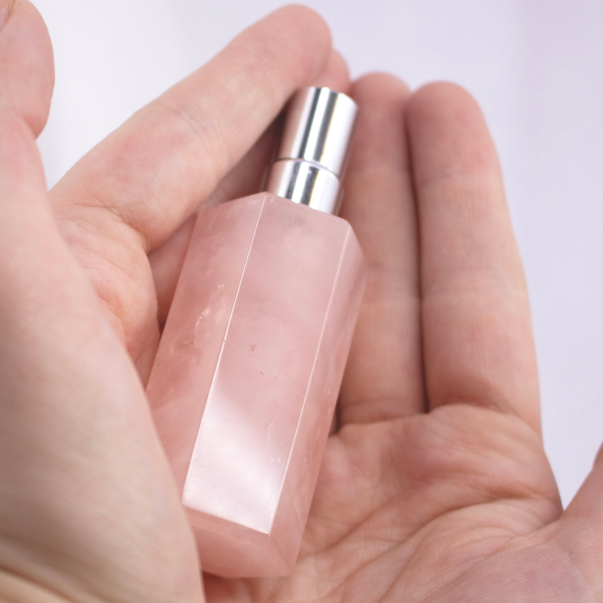 Rose Quartz Empty Perfume Bottle with Silver Top - Hexagonal