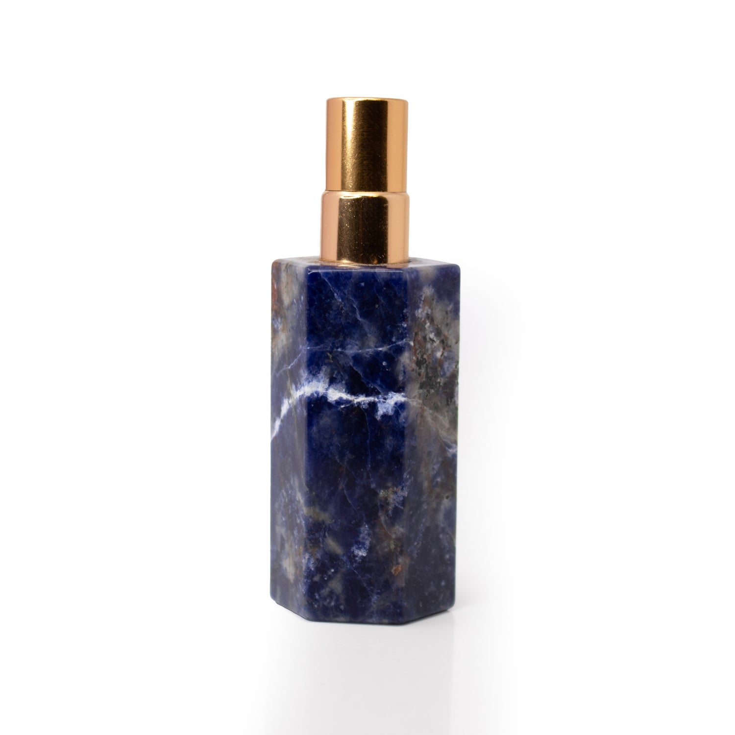 Sodalite Empty Perfume Bottle with Gold Top - Hexagonal