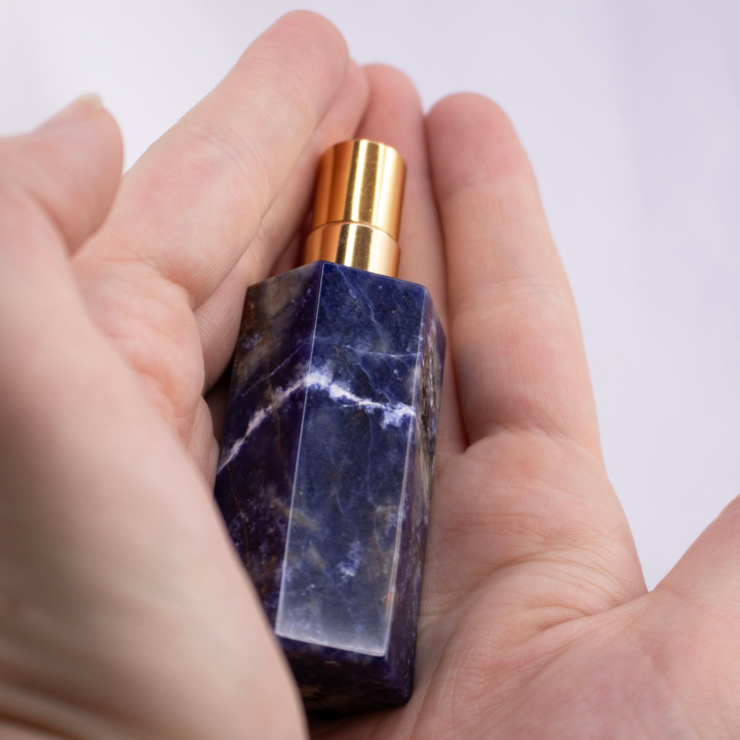 Sodalite Empty Perfume Bottle with Gold Top - Hexagonal
