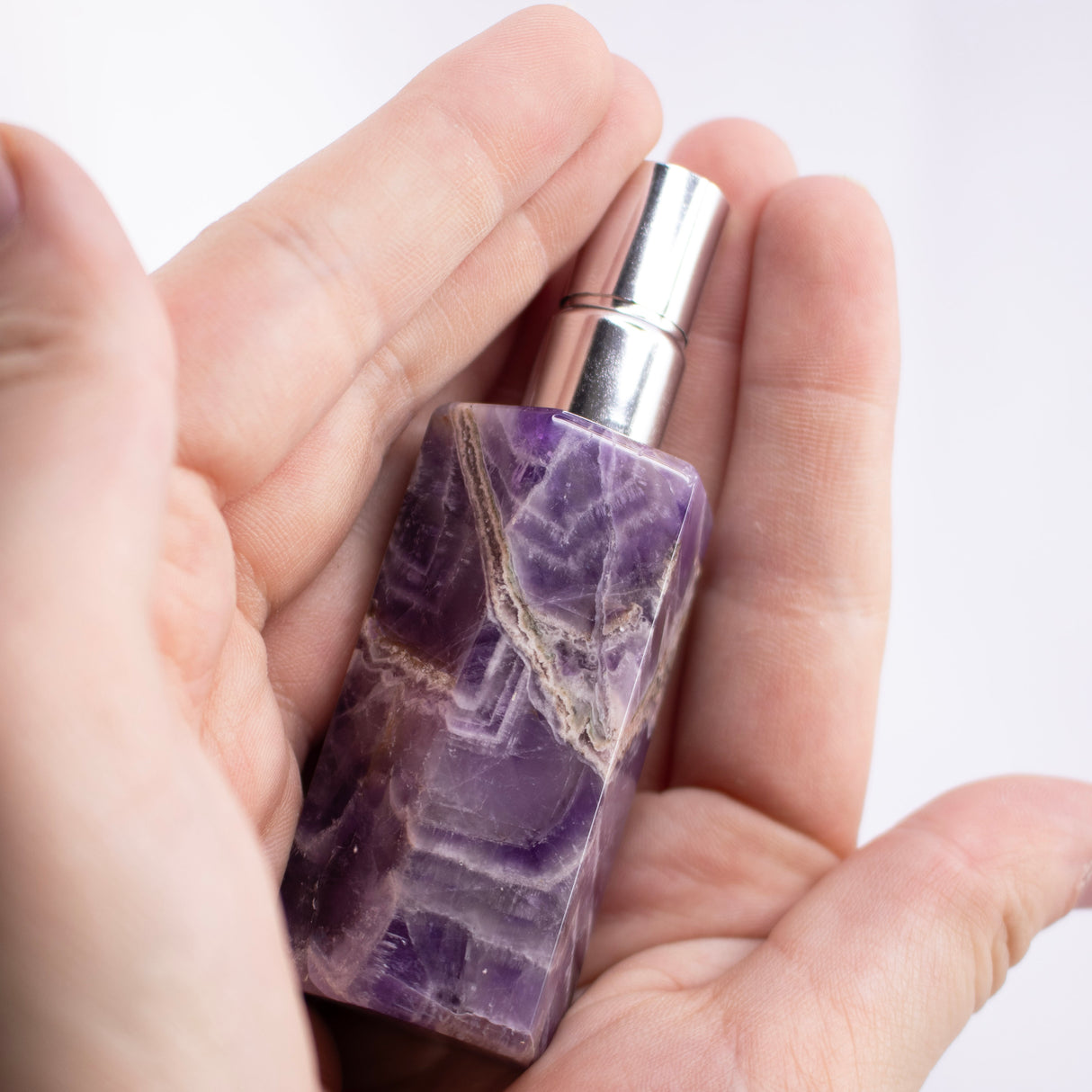 Chevron Amethyst Empty Perfume Bottle with Silver Top - Hexagonal