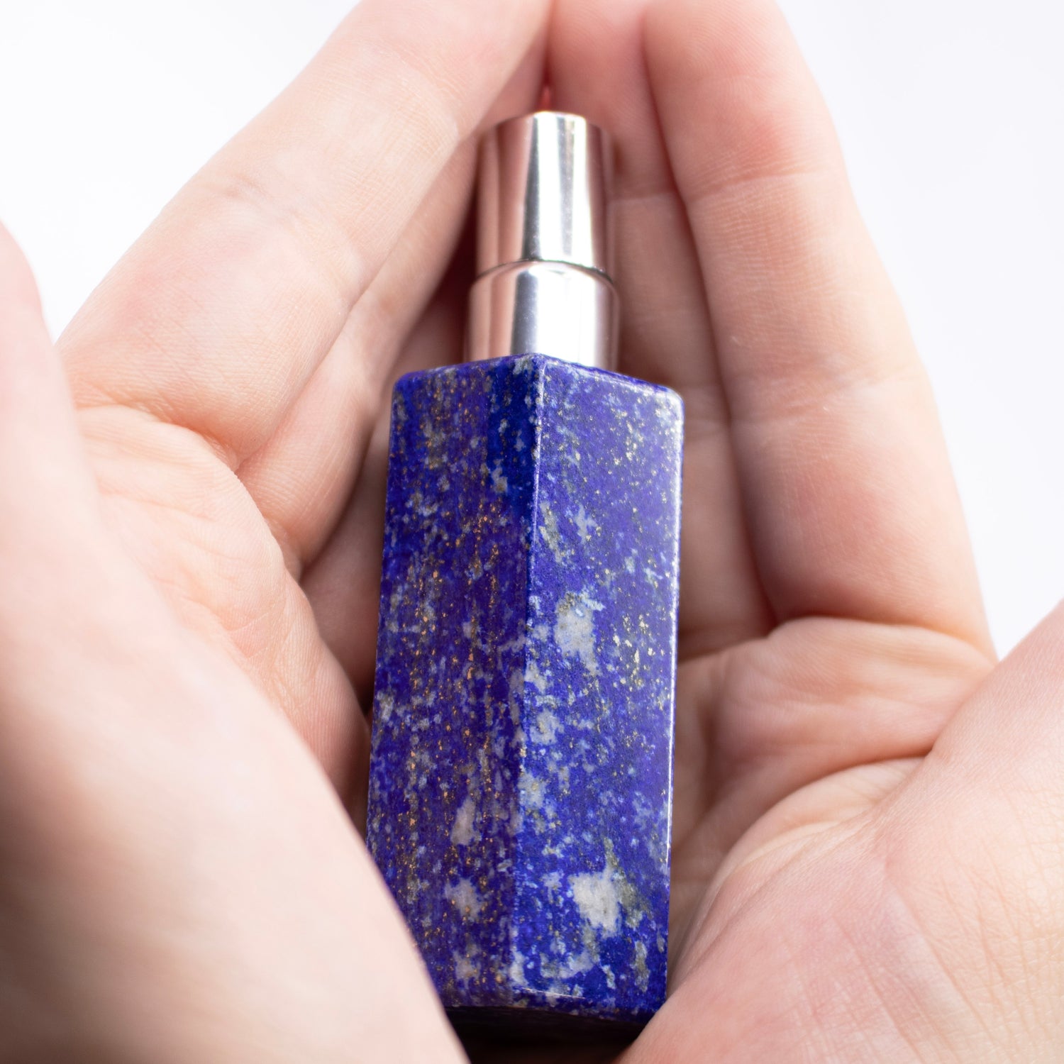 Lapis Lazuli Empty Perfume Bottle with Silver Top - Hexagonal