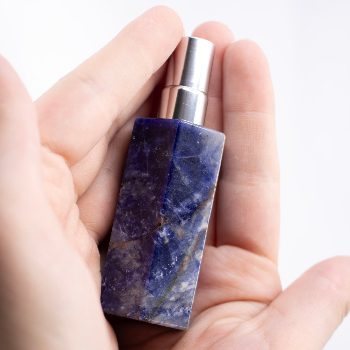 Sodalite Empty Perfume Bottle with Silver Top - Hexagonal