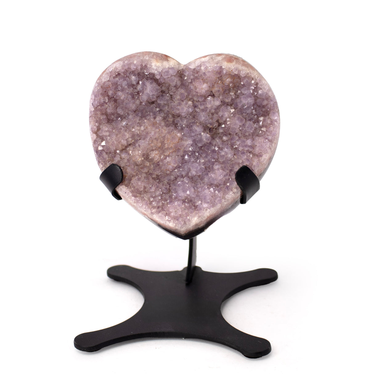 Amethyst Druze Heart On Custom Stand With Dull Druze & Mossy Pink Lining