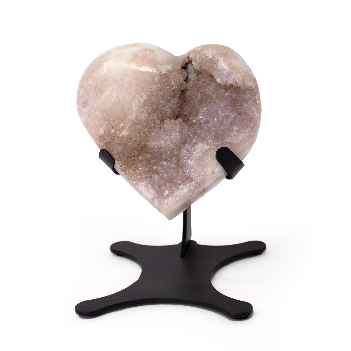 Amethyst Druze Heart On Custom Stand With White Druze & Polished Half & Green Cavern