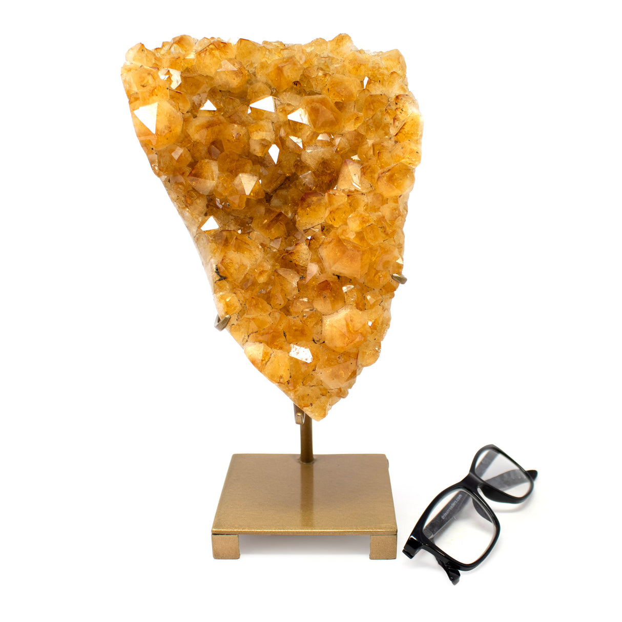 Citrine Plaque on Fitted Stand with Freeform Polished Edge on Gold Stand