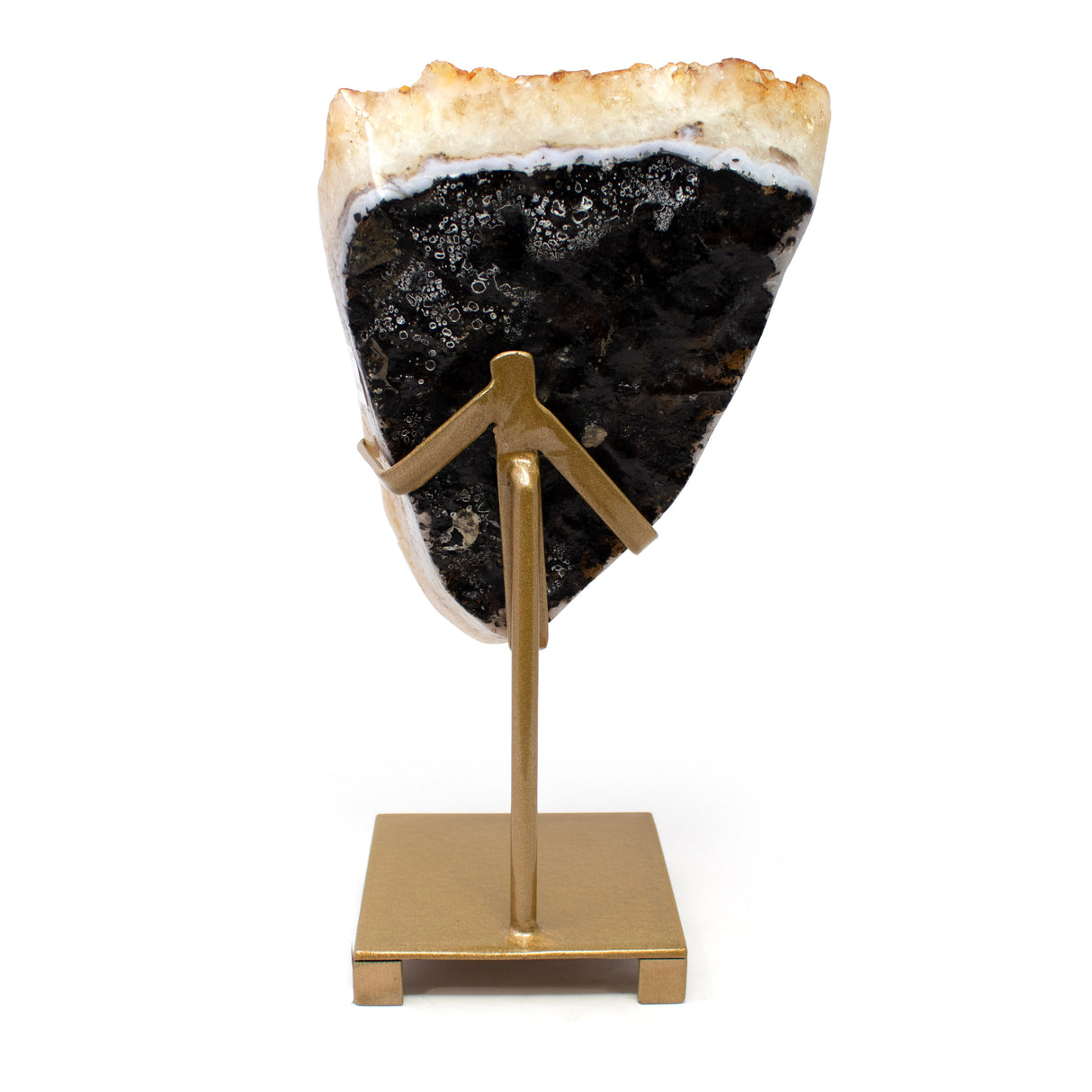 Citrine Plaque on Fitted Stand with Freeform Polished Edge on Gold Stand