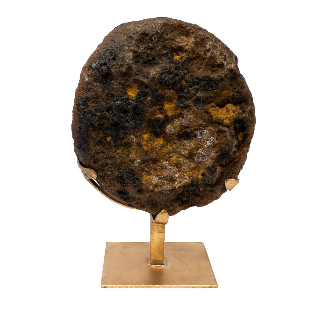 Citrine Druze Geode with Carnelian Edge on Gold Stand