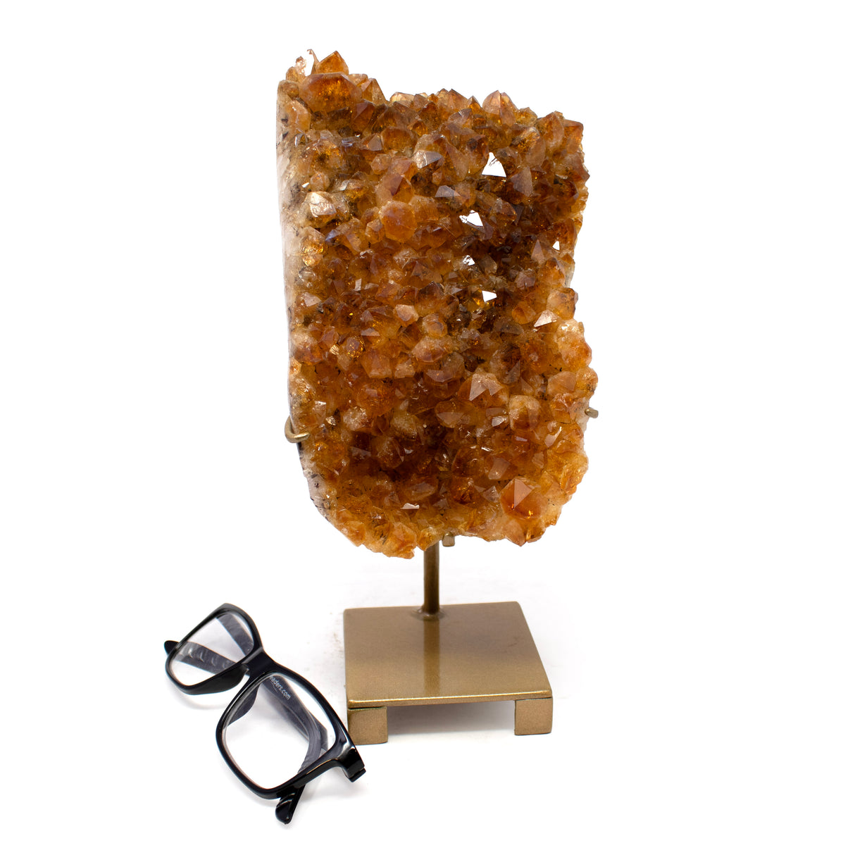Citrine Plaque on Fitted Stand with Freeform Polished Edge with Torso Shape on Fitted Gold Stand