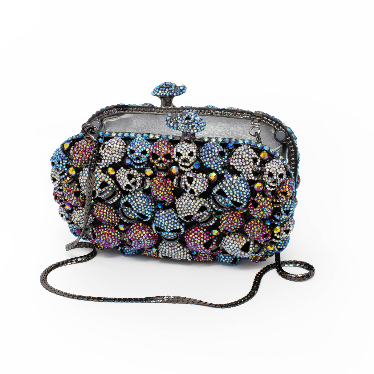 Multicolor Mini Skulls Jewel Purse With Chain