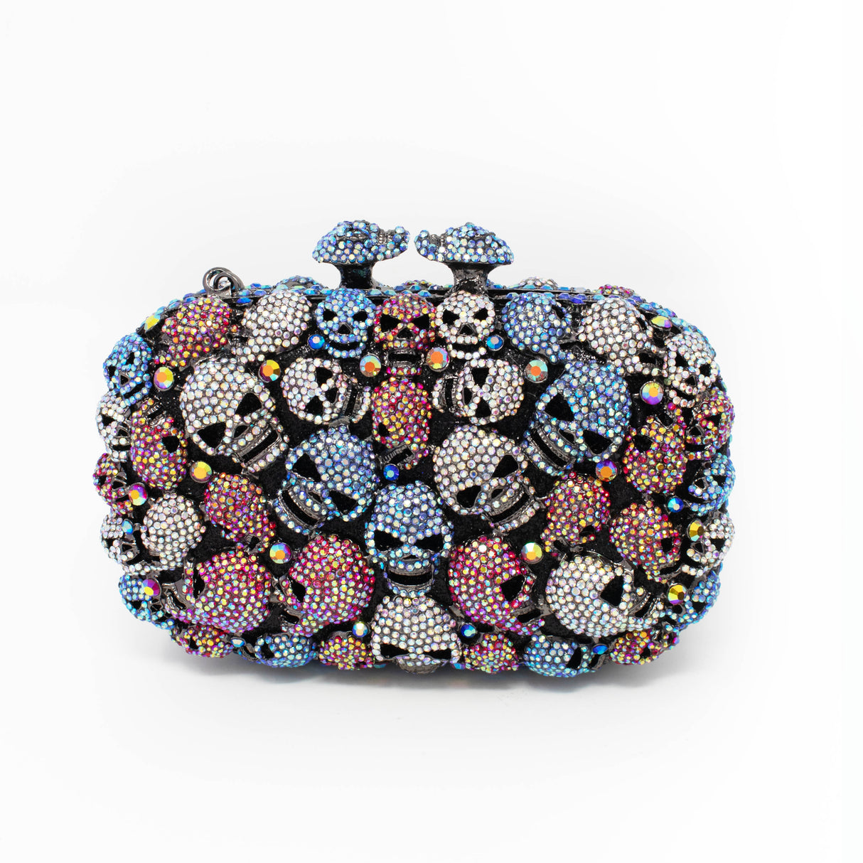 Multicolor Mini Skulls Jewel Purse With Chain