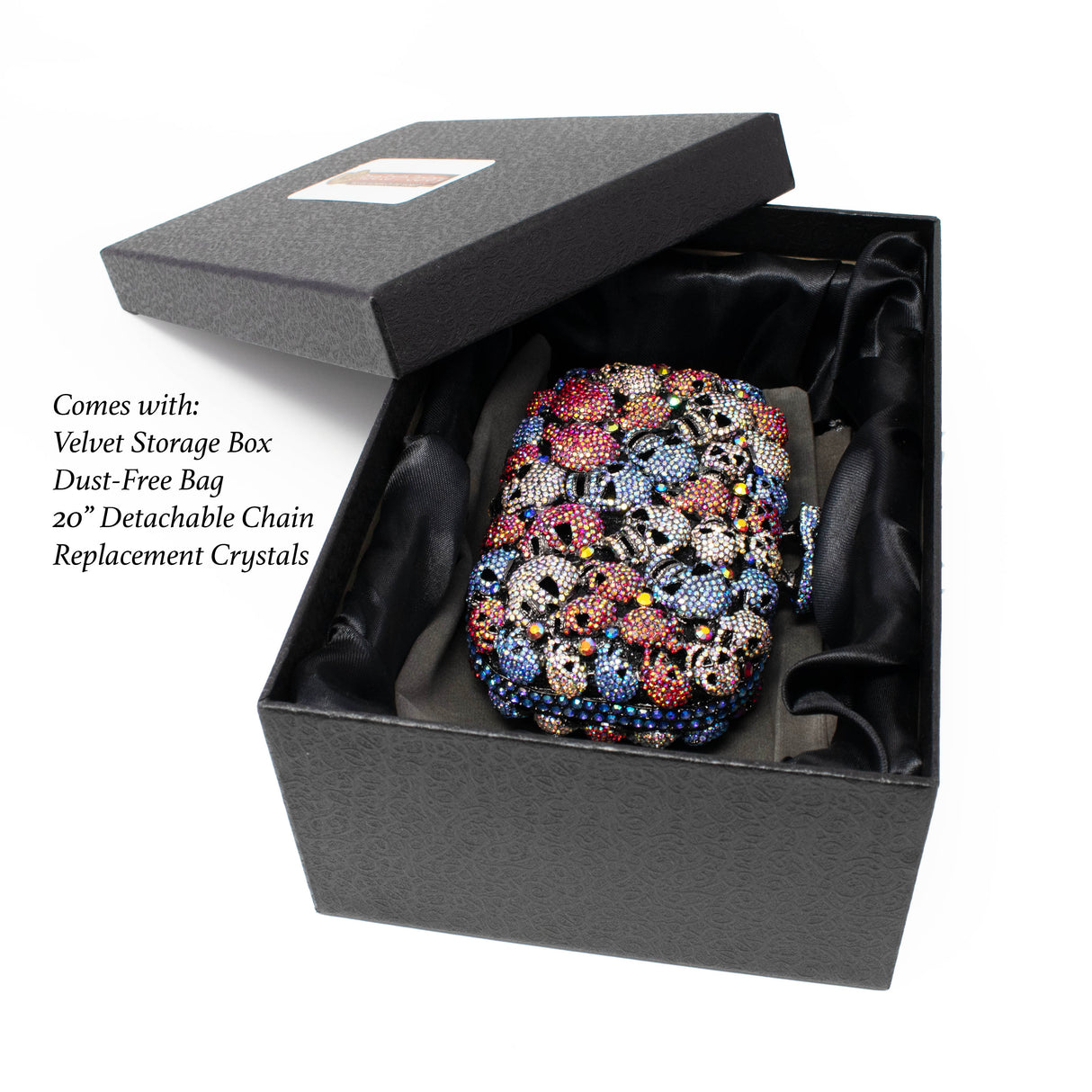 Multicolor Mini Skulls Jewel Purse With Chain